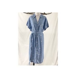 Star Print Chambray Dress XL W/  Belt Rock & Republic